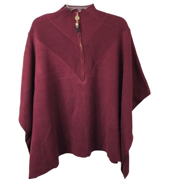 Anne Klein NWT Women's 1/4 Zip Poncho Sweater in Chianti Size Small/Medium - Picture 1 of 11